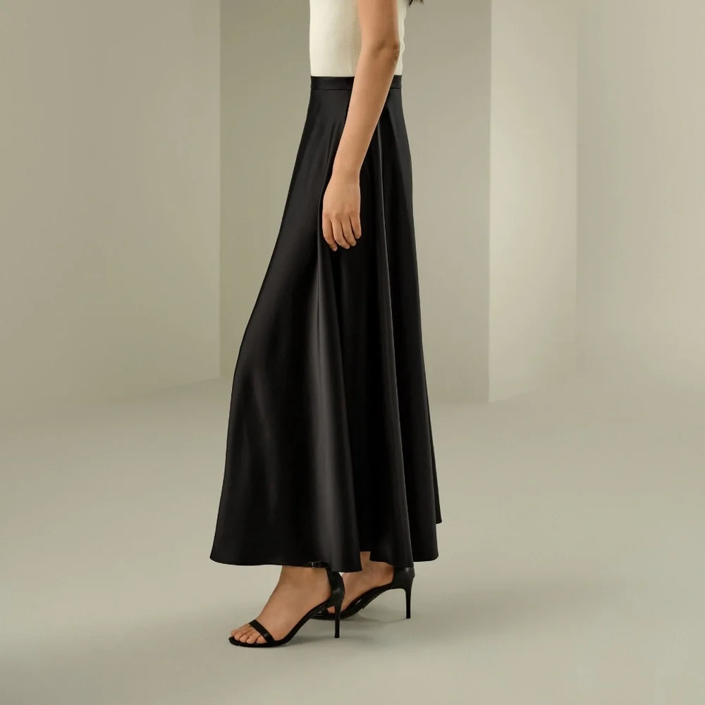 NWT Lilysilk Black A-Line Maxi Skirt w/ Pockets - Size US 6 - Picture 4 of 13